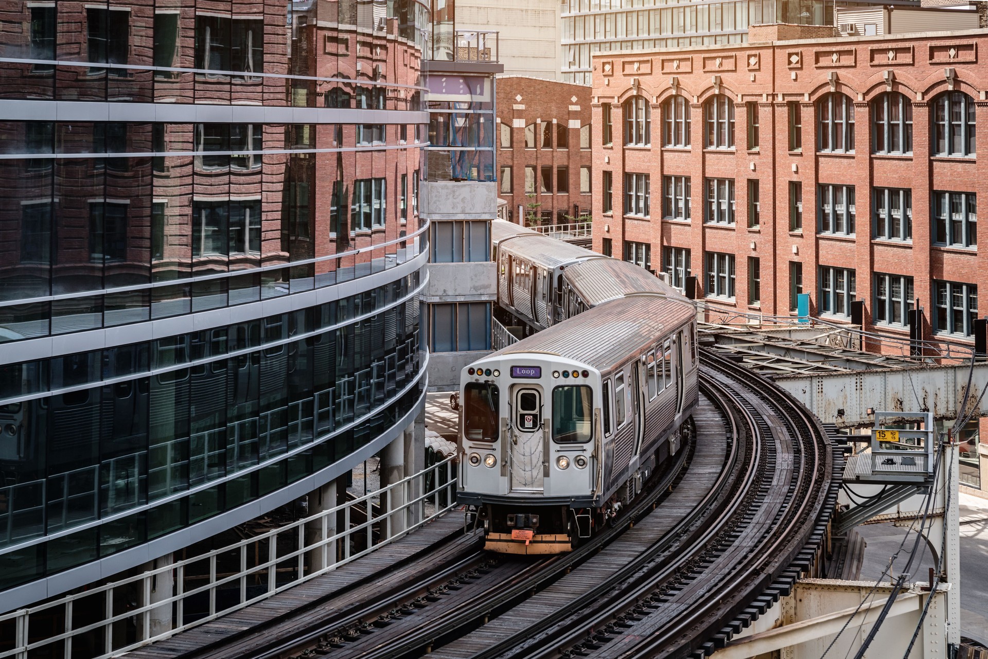 Chicago CTA Train between City Buildings